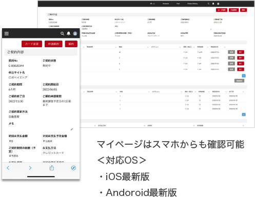 マイページ上での契約内容確認と変更/追加フォーム機能